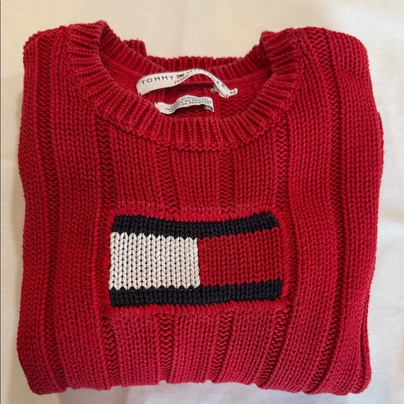 Tommy Hilfiger Vintage 00’s Y2K Red Ribbed Sweater Size Medium Long Sleeve - Picture 7 of 7